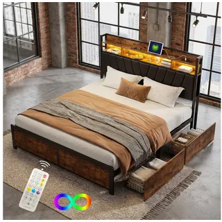 Furnishings Home Polsterbett 140x200 cm Stauraumbett LED Doppelbett (1 tlg, Geeignet für Jungen und Mädchen, Mit große Stauraum), mit Lattenrost und Ladefunktion, mit Komforthöhe, Leises Design Bett schwarz