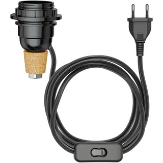 ledscom.de Tischlampe Korkenlampe FLAKO mit Schalter und Textilkabel, schwarz, 1x E27 max. 60W, ohne Flasche, ohne Leuchtmittel