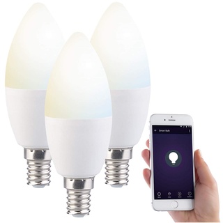 Luminea WLAN LED Alexa: 3er-Set WLAN-LED-Lampen mit Sprachsteuerung, E14, CCT, F (E14-Alexa-Glühbirne, WLAN-Glühbirne Alexa E14, Deckenlampe)