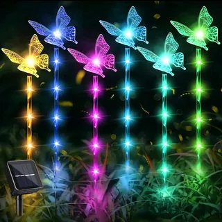 Solarlampen Für Außen 6er-Pack Solar Lichterkette Aussen, Solar Schmetterling Lichter Gartendeko für Draußen Draußen Solarleuchten für Garten, Terrasse, Weihnachten, Hochzeiten, Wasserdicht IP55