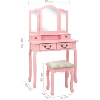 vidaXL Schminktisch-Set mit Hocker Rosa 80×69×141 cm Paulowniaholz