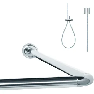 Libaro Duschvorhangstange L & U Form – rostfreie Aluminium Eckduschstange für Badewanne & Dusche – inkl. 1,50 m Deckenhalterung kürzbar – stabile Winkelduschstange zur Deckenmontage