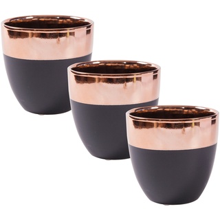 Jinfa 3er-Set Keramik Übertöpfe Blumentöpfe Ton Vase für den Innenbereich | Mattschwarz mit goldenem Finish | Durchmesser 13,5 cm x H 13 cm