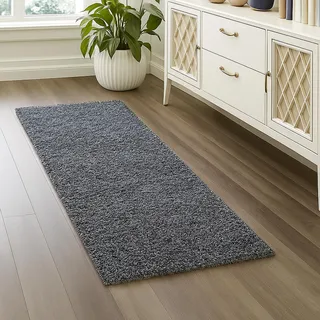Teppich-Traum Teppich Wohnzimmer Schlafzimmer Shaggy Hochflor weich flauschig modern einfarbig Uni pflegeleicht robust Allergiker geeignet Saugroboter geeignet Anthrazit 80 x 150 cm