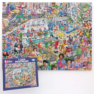 I Love Healthcare – EIN unglaublich chaotisches 1000-teiliges Puzzle von Mike Jupp für Erwachsene, Größe 50 x 66 cm