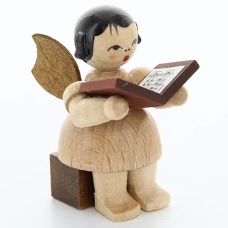 Engel mit Buch - natur - sitzend - 5cm / Weihnachtsengel - Original Erzgebirge Engel -Kunstgewerbe Uhlig