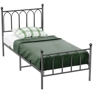 HAUSS SPOLE Metallbett 90 x 200cm mit Lattenrost für Schlafzimmer ohne Martatze Schwarz schwarz