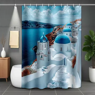Duschrollo für Badewanne 80x200 cm, Blau Duschvorhang Ozean Duschrollo Wasserabweisend Shower Curtains Polyester Duschvorhänge mit 12 Duschvorhangringe für Badewanne und Bad, Geschenk -lsy250773