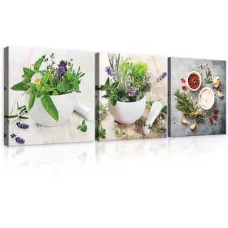 WallArena - Leinwand Bilder - Küche Gewürz Kräuter Essen Esszimmer - 75x25 cm Leinwandbilder - Bild auf leinwand - Wandbild XXL groß Wandbilder für Wohnzimmer Schlafzimmer Wohnzimmerbilder Modern