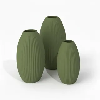 Dekovase 3D Vase Bodenvase Vase für Pampasgras Trockenblumen (Set (alle 3 Vasen), Olivegrün)