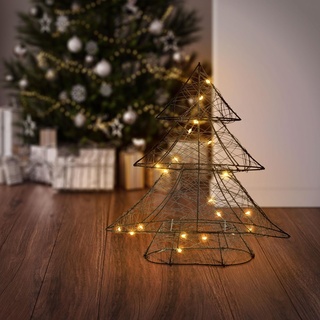 ECD Germany LED Deko Baum Weihnachten mit 20 warmweißen LEDs, 30 cm hoch, Metall, Künstlicher Weihnachtsbaum mit Beleuchtung & Timer, Innen, batteriebetrieben, Lichterbaum Tanne stehend Weihnachtsdeko