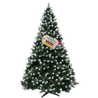 RS Trade Künstlicher Weihnachtsbaum 15013 240 cm in Grün mit Schnee und Tannenzapfen, beschneiter Tannenbaum mit Metallständer, Kunsttannenbaum, Christbaum, schwer entflammbar, für Allergiker geeignet