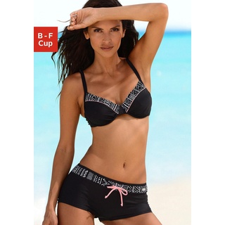 Bügel-Bikini KANGAROOS Gr. 36, Cup D, schwarz Damen Bikini-Sets Ocean Blue mit Hotpants
