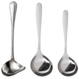 3er Set Edelstahl Soßenkelle Klein, Schöpflöffel, Suppenkelle Groß | Drei Edelstahlloeffel, Schöpflöffel Edelstahl, Suppenkelle groß, kleine Löffel, spuelmaschinenfest