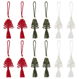 PH PandaHall 12 Stück Makramee Weihnachtsornament 3 Farben Weihnachtsbaum Hängeornamente Weihnachts Strickdekorationen Boho Handgefertigtes Ornament Für Weihnachten Urlaub Zuhause Party Wandbehang