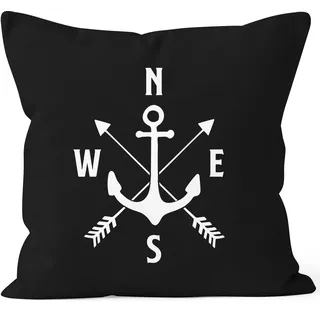 MoonWorks Maritimer Kissen-Bezug Anker Kompass Arrows Kissen-Hülle Deko-Kissen Baumwolle Schwarz Unisize