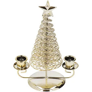 Doppelkerzenhalter Aus Goldfarbenem Metall In Form Eines Weihnachtsbaums, Elegante Heimdekoration Für Die Feiertage