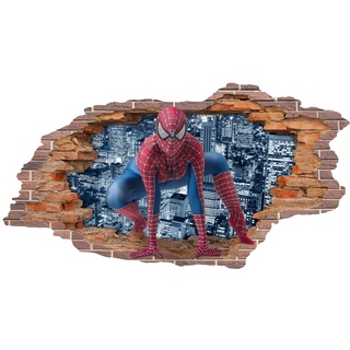 3D Wandtattoo Mauerloch 1 x 0,53 m Wandsticker Wandaufkleber Mauerdurchbruch realistisch selbstklebend Kinderzimmer Schlafzimmer Wohnzimmer Bad W009 (03 Spiderman)