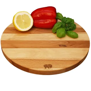 DEKOFANT Schneidebrett Holz Buche Ø 30 x 2 cm rund, geölt | Kernbuche stabverleimt, mit Leinöl geölt, Baumscheibe, Hackblock, Fleischbrett, Servierbrett, Käsebrett