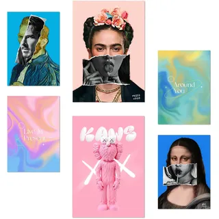 POSTER Set Mit 6 Ikonische Frida Van Gogh Pop Art A3 & A4 Rahmenlos