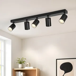 Gr4tec Deckenstrahler LED 5 Flammig, GU10 Spots Deckenleuchte Schwarz | Modern Deckenlampe Strahler Schwenkbar, Metall Spotbalken Deckenspots für Küche Wohnzimmer Schlafzimmer, Ohne Leuchtmittel