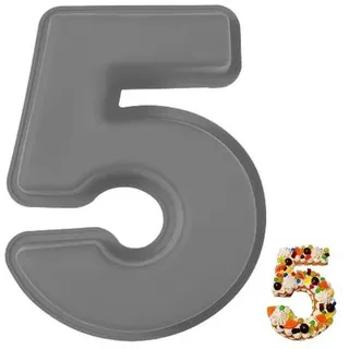 YXHZVON Kuchenform Zahl 5 Silikon 3D Antihaft 25,3cm Grau