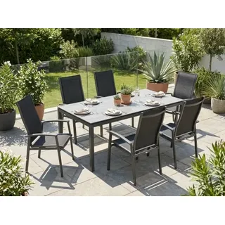 MWH Kensington Plus-Alutapo Gartenmöbelset, 6 Stapelsessel, 1 Tisch 220x95cm