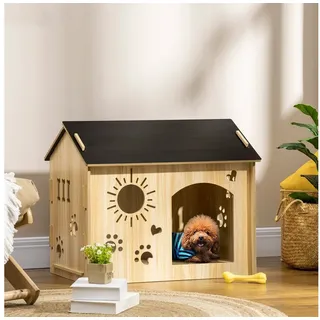 PawHut Hundehütte mit Lüftungsöffnungen 69 x 50 x 58,5 cm MDF Eiche Schwarz