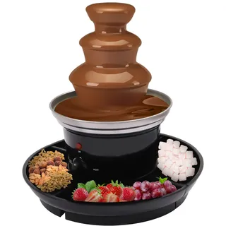 Schokobrunnen 3 Etagen 40W Elektrische Schokoladenbrunnen Edelstahl Schokoladenfondue-Set mit 6 Gabeln und 1 Food Tray 450g Kapazität