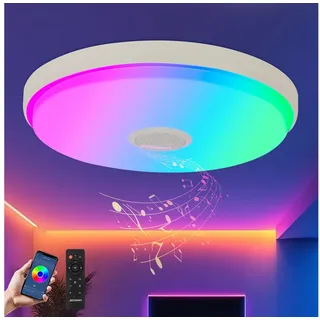 JDONG LED Deckenleuchte Dimmbar mit Bluetooth Lautsprecher 30cm/40cm/50cm, LED Deckenlampe mit Fernbedienung oder APP-Steuerung, 3000-6500K RGBW Farbwechsel, Musikwiedergabe für Schlafzimmer Badezimmer Wohnzimmer Ø 30 cm