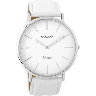 OOZOO Quarzuhr Oozoo Damen Armbanduhr weiß Analog, Damenuhr rund, groß (ca. 45mm), Lederarmband weiß, Fashion weiß