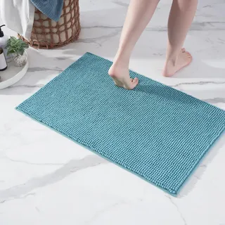 Decomira Badematte rutschfest | Als Badteppich Set kombinierbar | Badezimmer-Teppich Bad-Vorleger waschbar aus Chenille | Duschvorleger für Dusche, Badewannen, WC Deko | Türkis - 50x80 cm (2stk)