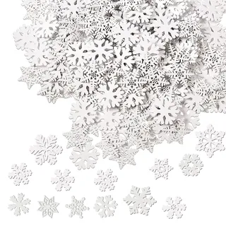 100 Stücke Weihnachtsdeko Schneeflocken Holz, Streudeko, Tischdeko, Anhänger, Streuteile Klein
