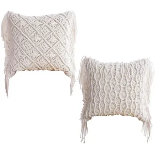 Hayisugal Kissenbezug 2er Set Deko Kissen Boho Beige Makramee Kissen 45x45 cm Bohemian Deko Sofakissen mit Quasten Zierkissen Bezug Quaste Deko Kissen Hülle 100% Baumwolle