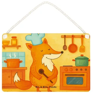 Mr. & Mrs. Panda Hinweisschild Fuchs Koch Design, Schild DIN A6, Weiß, holzbild, Bäcker, Chefkoch, w, (Packung), Abendessen Küche Deko Bäcker weiß DIN A6 | 14.8 cm x 10 cm x 10.5 cm