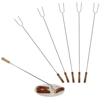 relaxdays Lagerfeuer-Grillspieß Extra lange Grillspieße 6er Set braun|silberfarben