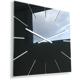 FLEXISTYLE Moderne große Wanduhr Exact 50cm, Acrylglas und Acrylspiegel, Stille, Wohnzimmer, Schlafzimmer (Schwarz)