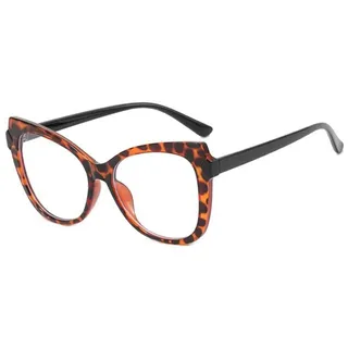 osiuujkw Katzenauge Brille TR90 Leopardenmuster Damen Oversized Eyewear Vintage Style Big Frame Plain Glasses für Optical, Schwarzes Bein