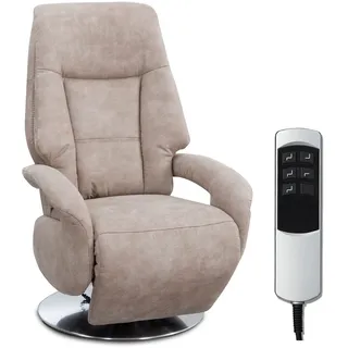 Cavadore TV-Sessel Edinburgh / Fernsehsessel mit elektrisch verstellbarer Relaxfunktion / 2 E-Motoren / 74 x 114 x 77 / Lederoptik: beige
