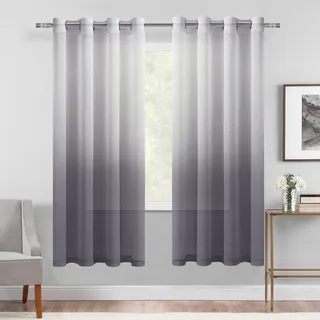 DWCN Vorhänge aus Kunstleinen, grau, Ombre, transparent, Farbverlauf, halbVoile, für Schlafzimmer und Wohnzimmer, 2 Stück, 132 x 160 cm Länge