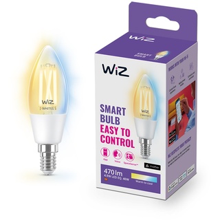 WiZ Tunable White LED Lampe, Kerzenform, E14, 40W, Vintage Design, dimmbar, warm- bis kaltweiß, smarte Steuerung per App/Stimme über WLAN