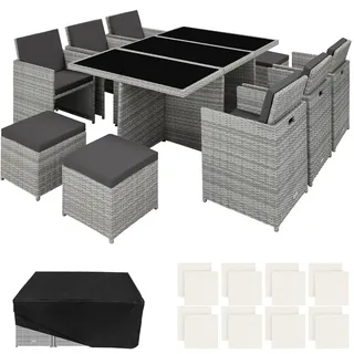 Tectake Rattan Sitzgruppe 12-tlg. Hellgrau