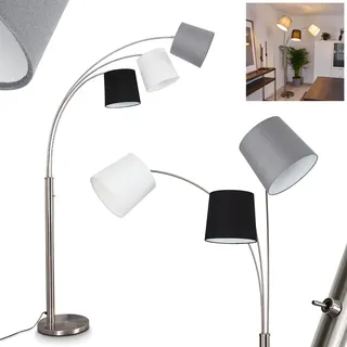 HOFSTEIN Stehleuchte Bernardino, moderne Bogenleuchte aus Metall/Stoff in Nickel-matt/Grau/Schwarz/Weiß, verstellbare Stehlampe mit An-/Ausschalter am Gehäuse, 3 x E27, Wohnzimmer, Schlafzimmer
