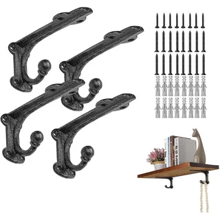ChasBete Regalhalterung 4 Stück, Schwerlast Regalhalterung 10 cm, Schwarz Regalträger mit Haken, Metall Wandhalterung Regal Winkel