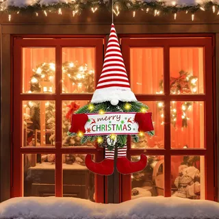 Weihnachten Deko Türkranz, Wichtel Türkranz Weihnachten Außen, Weihnachtskranz Haustür, Wichtel Türschild, Weihnachtswichtel Kranz Für Innen Draußen Wand Türdeko (B)