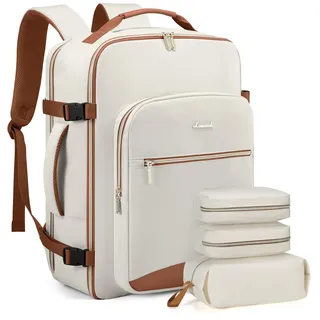 LOVEVOOK Handgepäck Rucksack Flugzeug, 30L Groß Reiserucksack Damen Kofferrucksack, Wasserdicht Reisetasche für 15,6 Zoll Laptop, Travel Backpack für Reise Business Wandern Weekend Beige
