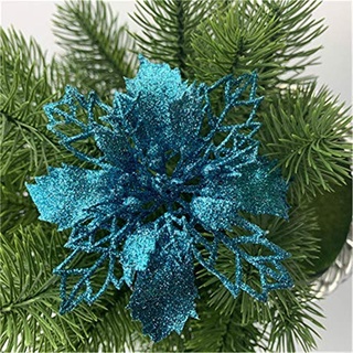 Hava Kolari 5pcs Weihnachtsblume, Künstliche Blumen Weihnachtsbaumdekoration Weihnachtsbaum Blume Deko Weihnachtsdekoration Ornamente (See blau)