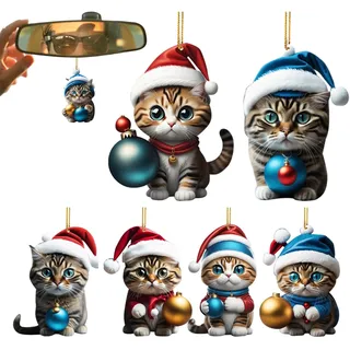 Eteslot 7 weihnachtskugeln Katze - Christbaumschmuck Katze - weihnachtsbaumschmuck Tiere lustig - weihnachtsdeko Katze besondere,
