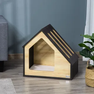 Pawhut Hundehütte Indoor Hundehöhle Mit Kissen Hundehaus Hundehöhle Mit Schrägem Dach Katzenhaus Für Kleine Hunde Bis 8 Kg 60 X 40 X 59,2 Cm, Braun