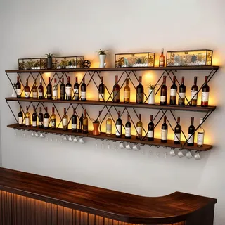 Großes Wand-Weinrega, Modernes DIY-Weinregal aus Massivholz, schwebender Aufbewahrungs-Organizer für Schnapsflaschen, für die Hausbar und das Esszimmer, kann in Kombination verwendet werden (150cm)